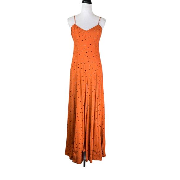 Free People Summer Jamboree Dark Orange Black Polka Dot Wide Leg  Jumpsuit - Picture 3 of 13